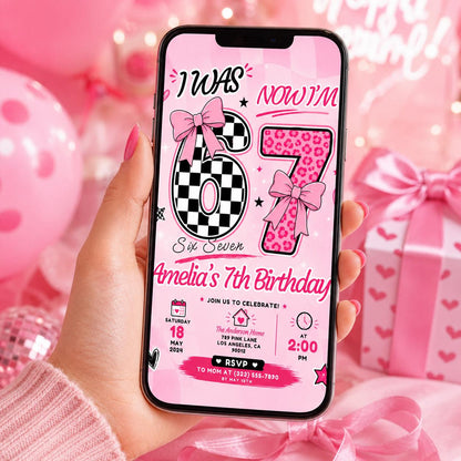 Editable Six Seven Meme Birthday Invitation Canva Template, Girls Kids Cute Modern Fun Instant DIY Party Invite, Printable Digital Download.