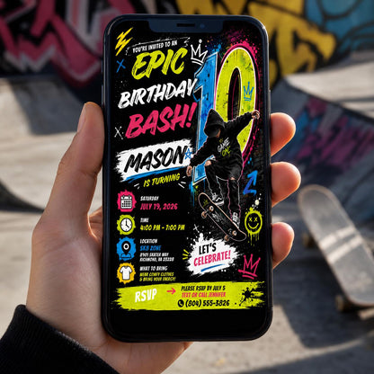 Editable Neon Glow Birthday Invitation Canva Template, Boys Kids Teens Neon Cute Fun DIY Chic Teen Party Invite, Printable Digital Download.
