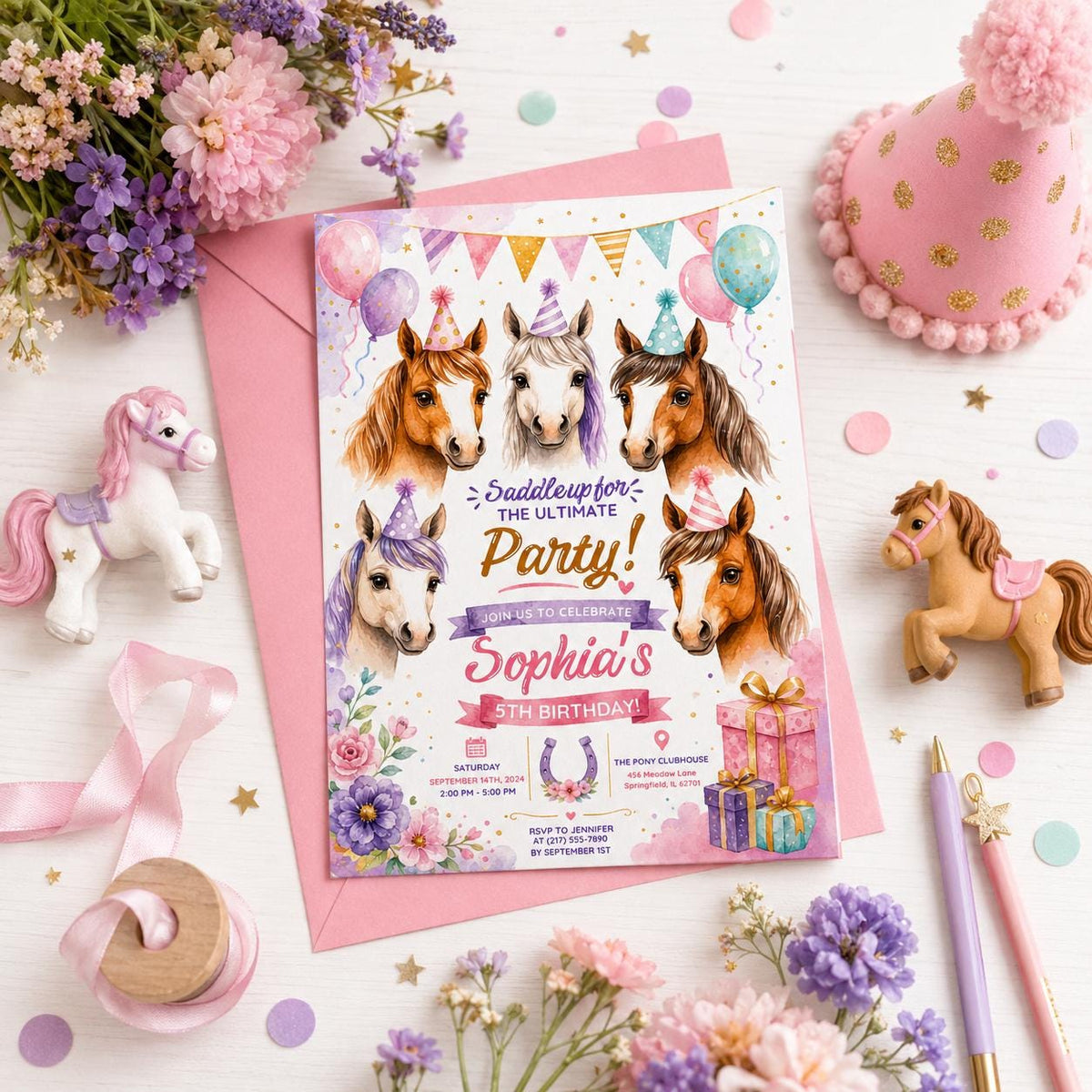 Editable Cowgirl Birthday Invitation Canva Template, Girls Kids Cute Fun DIY Sweet Chic Teen Tween Party Invite, Printable Digital Download.
