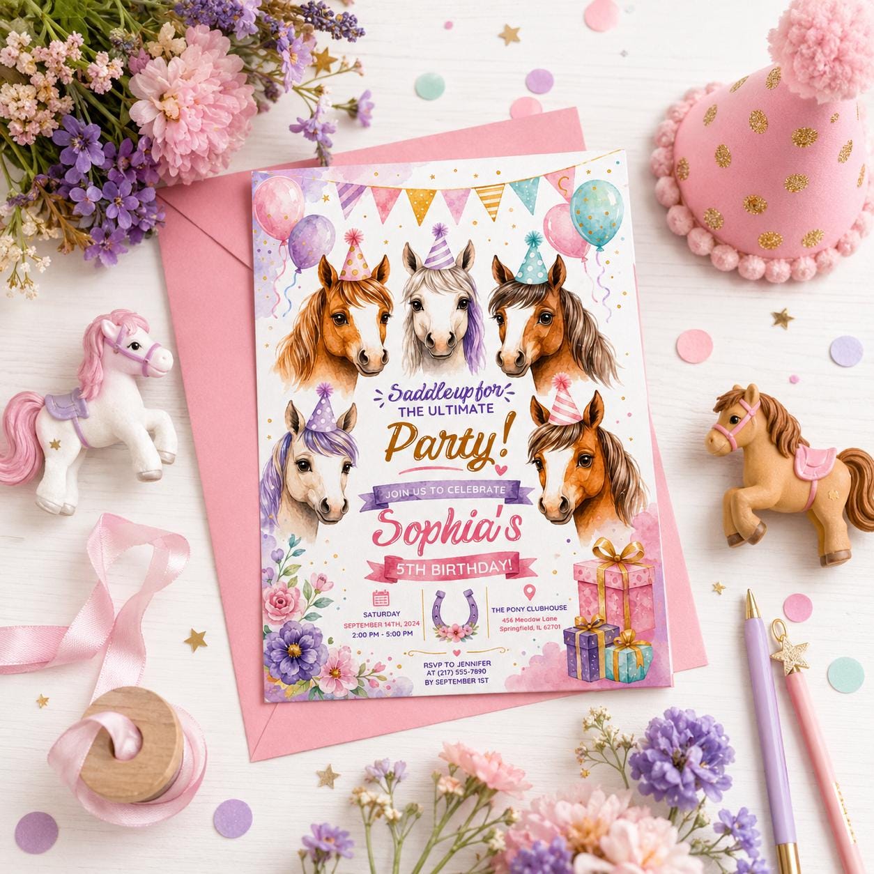 Editable Cowgirl Birthday Invitation Canva Template, Girls Kids Cute Fun DIY Sweet Chic Teen Tween Party Invite, Printable Digital Download.