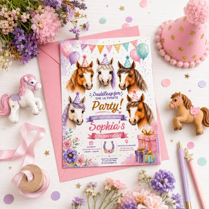 Editable Cowgirl Birthday Invitation Canva Template, Girls Kids Cute Fun DIY Sweet Chic Teen Tween Party Invite, Printable Digital Download.