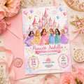 Editable Princess Birthday Invitation Canva Template, Floral Girls Kids Cute Modern Fun Themed DIY Party Invite, Printable Digital Download.
