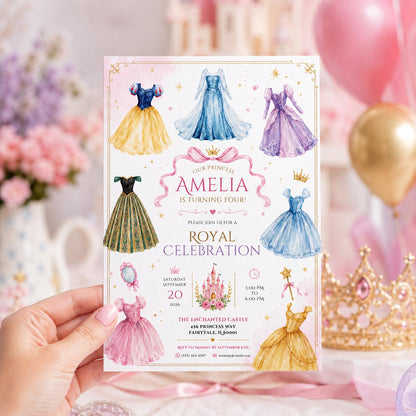 Editable Princess Birthday Invitation Canva Template, Luxury Girls Cute Modern Fun Themed DIY Chic Party Invite, Printable Digital Download.