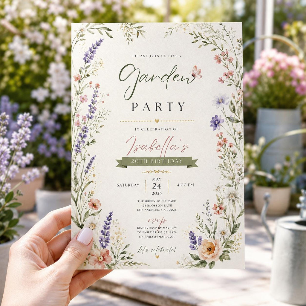 Editable Garden Birthday Invitation Canva Template, Pink Floral Girls Kids Teens Cute Fun DIY Chic Party Invite, Printable Digital Download.