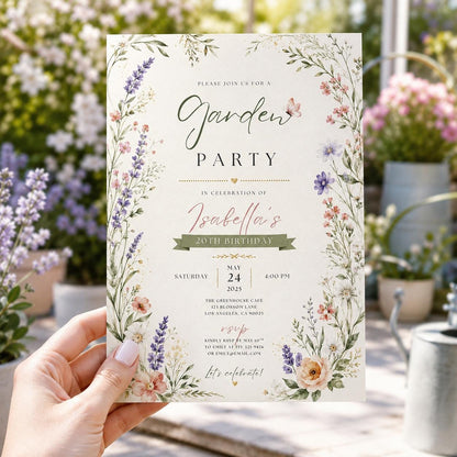 Editable Garden Birthday Invitation Canva Template, Pink Floral Girls Kids Teens Cute Fun DIY Chic Party Invite, Printable Digital Download.