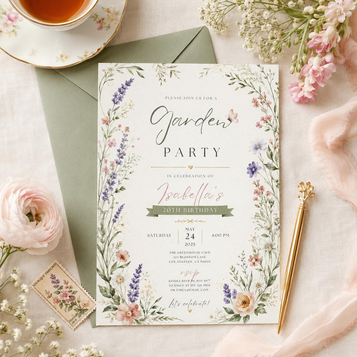 Editable Garden Birthday Invitation Canva Template, Pink Floral Girls Kids Teens Cute Fun DIY Chic Party Invite, Printable Digital Download.