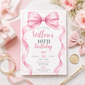 Editable Pink Bow Birthday Invitation Canva Template, Cute Girls Teens Bow Fun DIY Sweet Chic Kids Party Invite, Printable Digital Download.
