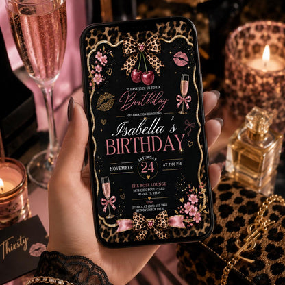 Editable Cheetah Birthday Invitation Canva Template, Black Girls Cute Fun DIY Sweet Chic Kids Teen Party Invite, Printable Digital Download.