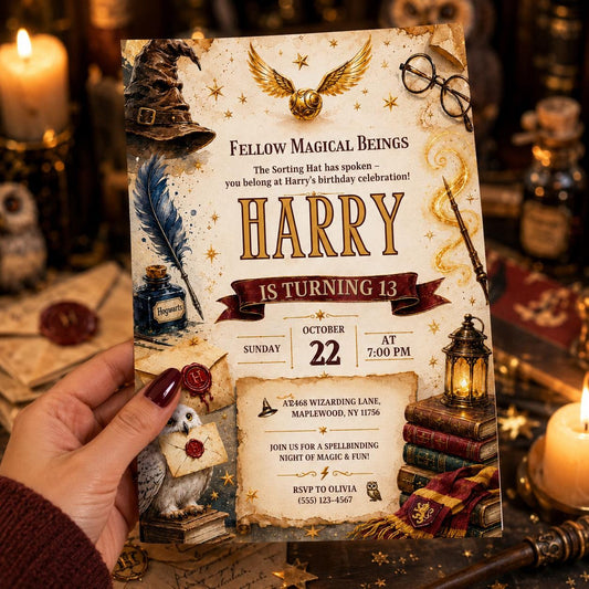 Editable Wizards Witches Birthday Invitation Canva Template, Cute Modern Fun Themed DIY Sweet Chic Party Invite, Printable Digital Download.