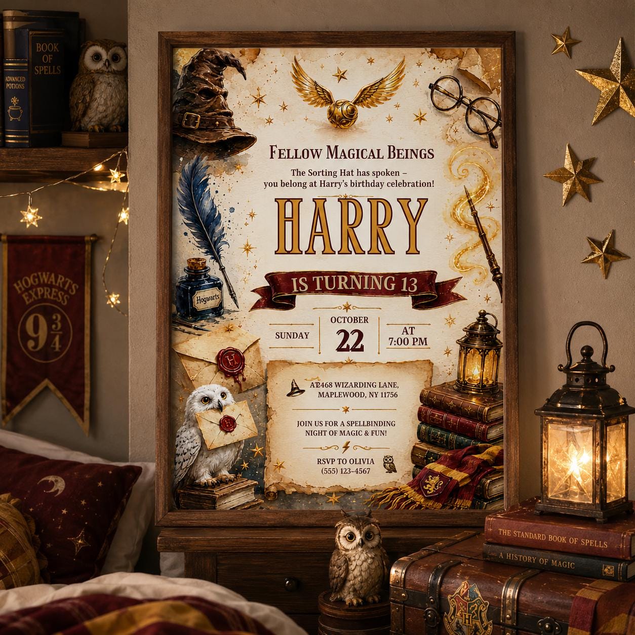 Editable Wizards Witches Birthday Invitation Canva Template, Cute Modern Fun Themed DIY Sweet Chic Party Invite, Printable Digital Download.