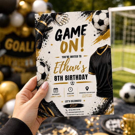 Editable Football Birthday Invitation Canva Template, Boys Kids Sport Cute Fun DIY Sweet Chic Teen Party Invite, Printable Digital Download.