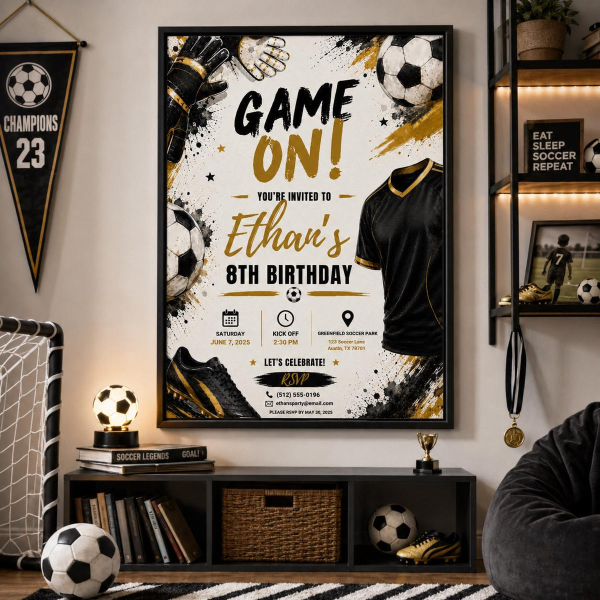 Editable Football Birthday Invitation Canva Template, Boys Kids Sport Cute Fun DIY Sweet Chic Teen Party Invite, Printable Digital Download.