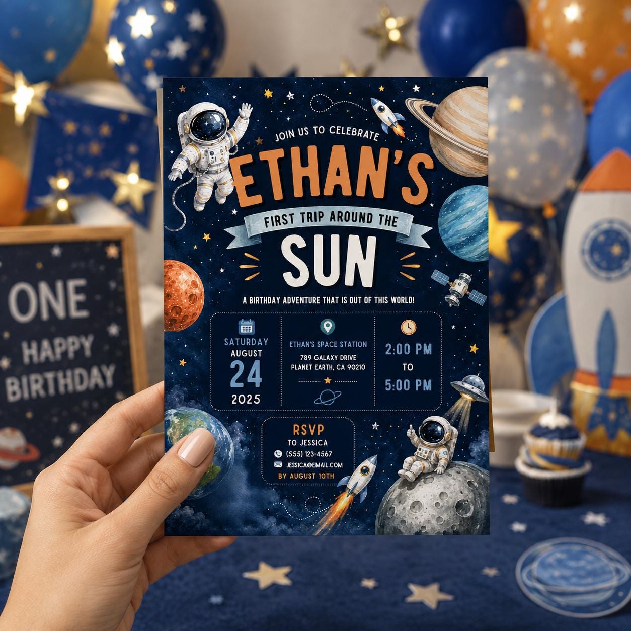 Editable Space Galaxy Birthday Invitation Canva Template, Space Cute Modern Fun DIY Chic Kids Teen Party Invite, Printable Digital Download.