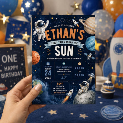 Editable Space Galaxy Birthday Invitation Canva Template, Space Cute Modern Fun DIY Chic Kids Teen Party Invite, Printable Digital Download.