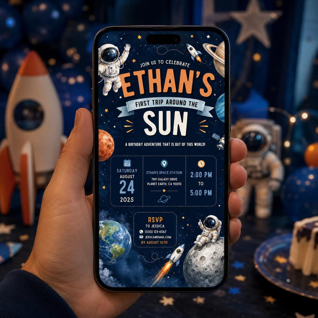 Editable Space Galaxy Birthday Invitation Canva Template, Space Cute Modern Fun DIY Chic Kids Teen Party Invite, Printable Digital Download.