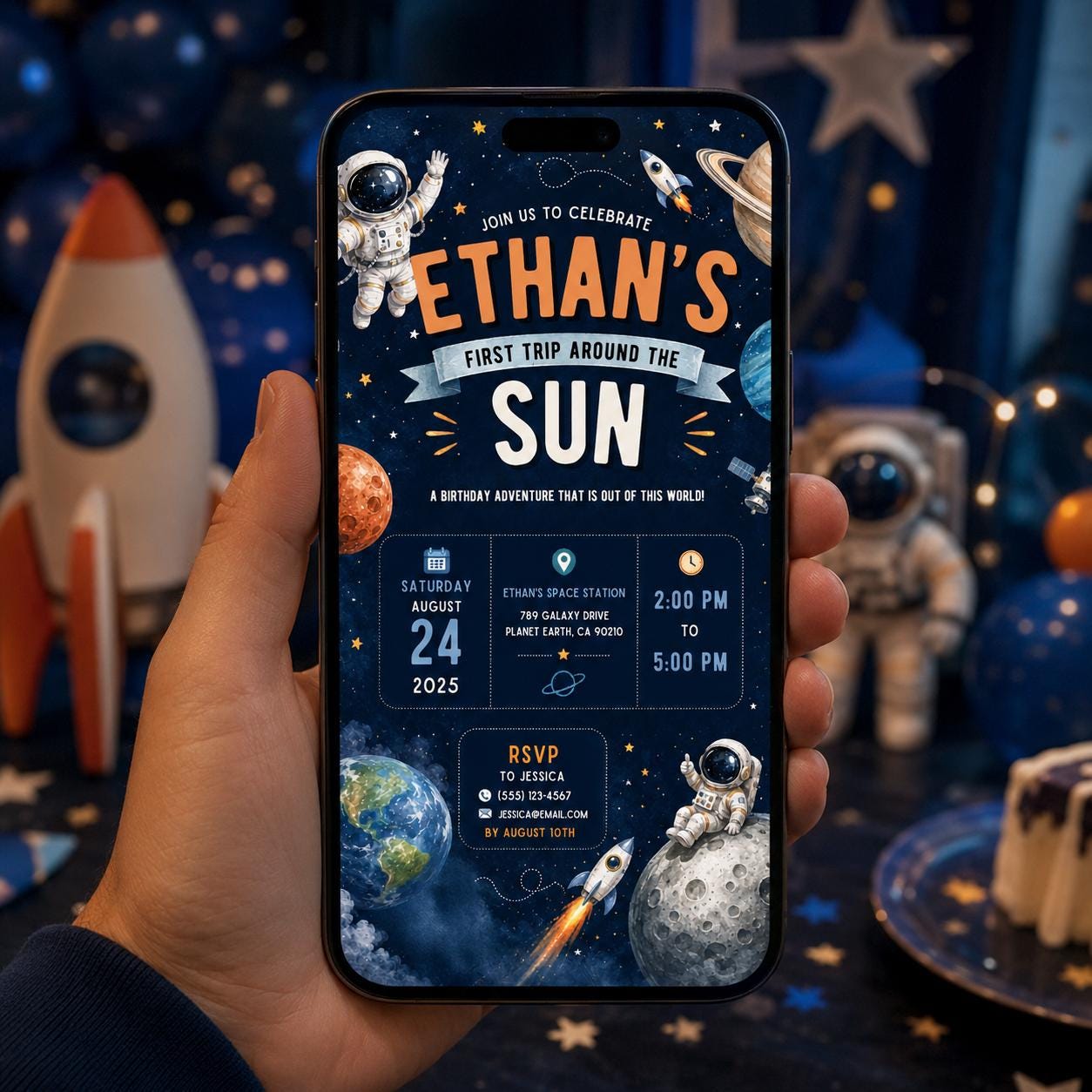 Editable Space Galaxy Birthday Invitation Canva Template, Space Cute Modern Fun DIY Chic Kids Teen Party Invite, Printable Digital Download.