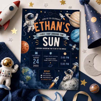 Editable Space Galaxy Birthday Invitation Canva Template, Space Cute Modern Fun DIY Chic Kids Teen Party Invite, Printable Digital Download.