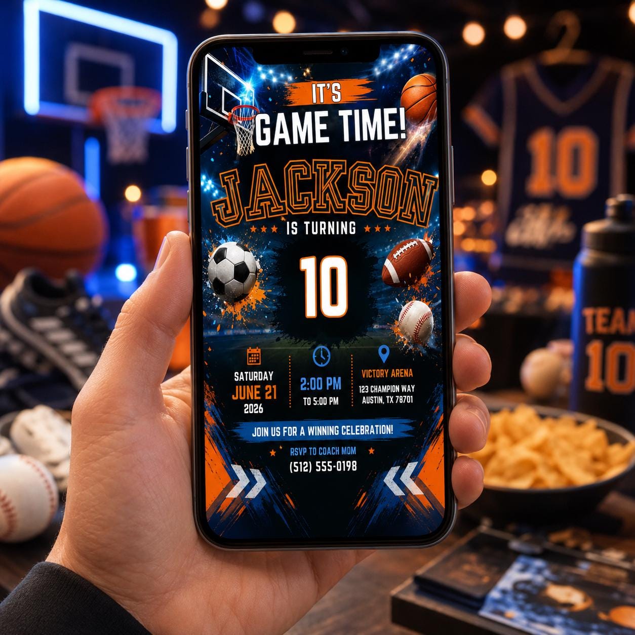 Editable Sports Birthday Invitation Canva Template, Boys Sports Sport Cute Fun DIY Sweet Chic Kids Party Invite, Printable Digital Download.