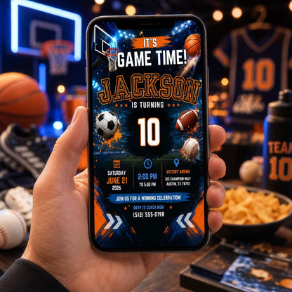 Editable Sports Birthday Invitation Canva Template, Boys Sports Sport Cute Fun DIY Sweet Chic Kids Party Invite, Printable Digital Download.