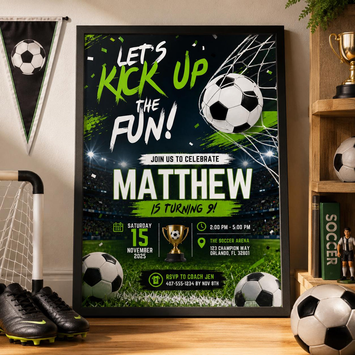 Editable Football Birthday Invitation Canva Template, Boys Kids Cute Fun DIY Sweet Chic Teen Tween Party Invite, Printable Digital Download.