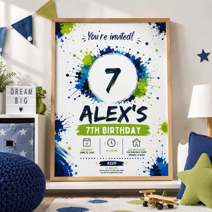 Editable Pool Birthday Invitation Canva Template, Boys Cute Modern Fun Themed Custom DIY Chic Kids Party Invite, Printable Digital Download.