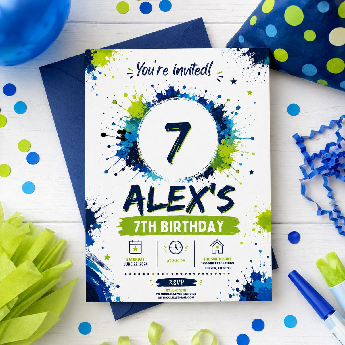 Editable Pool Birthday Invitation Canva Template, Boys Cute Modern Fun Themed Custom DIY Chic Kids Party Invite, Printable Digital Download.
