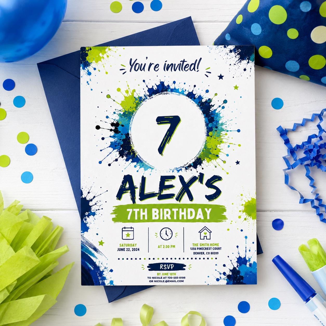 Editable Pool Birthday Invitation Canva Template, Boys Cute Modern Fun Themed Custom DIY Chic Kids Party Invite, Printable Digital Download.