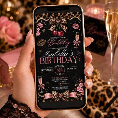 Editable Cheetah Birthday Invitation Canva Template, Black Girls Cute Fun DIY Sweet Chic Kids Teen Party Invite, Printable Digital Download.