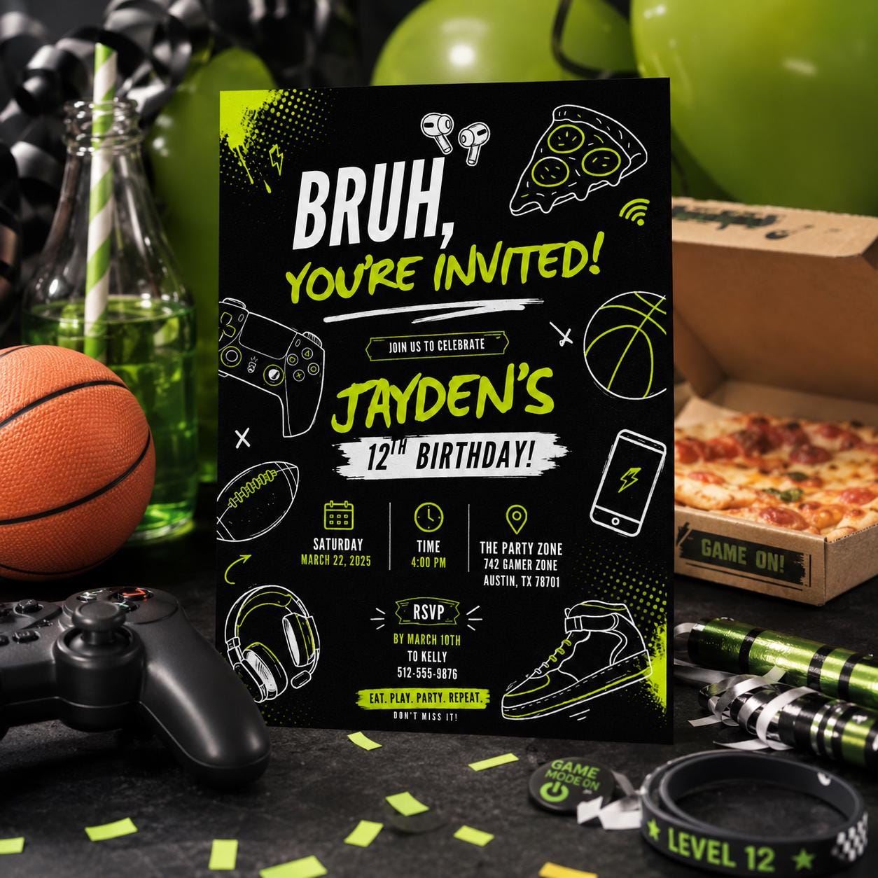 Editable Gamer Birthday Invitation Canva Template, Boys Teens Gamer Cute Modern Fun DIY Sweet Chic Party Invite, Printable Digital Download.