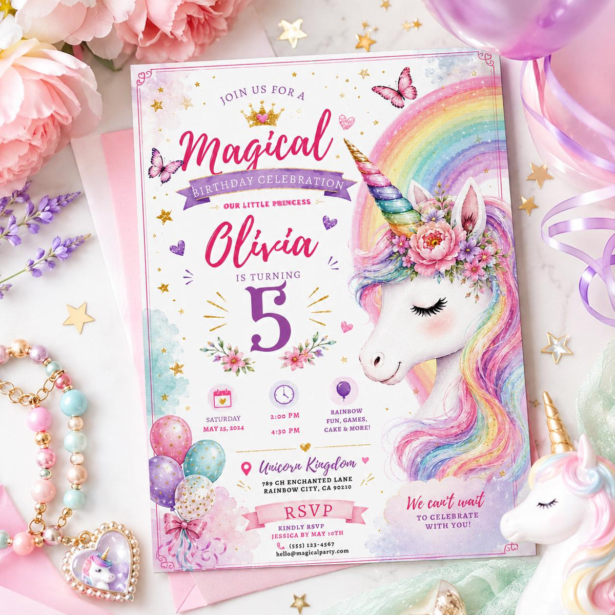 Editable Princess Birthday Invitation Canva Template, Pastel Girls Cute Modern Fun Themed DIY Chic Party Invite, Printable Digital Download.