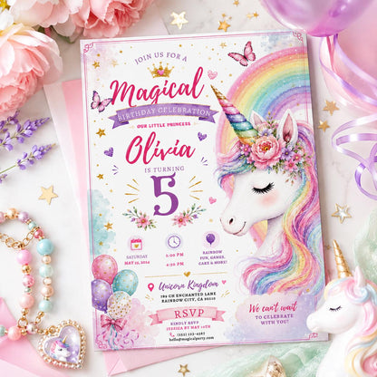 Editable Princess Birthday Invitation Canva Template, Pastel Girls Cute Modern Fun Themed DIY Chic Party Invite, Printable Digital Download.