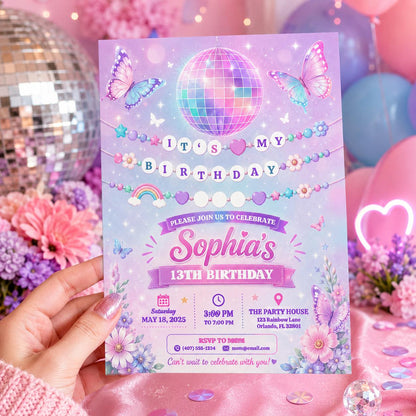 Editable Music Birthday Invitation Canva Template, Girls Teens Music Cute Modern Fun DIY Chic Kids Party Invite, Printable Digital Download.