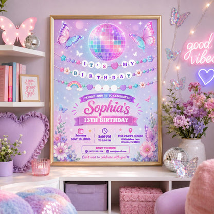 Editable Music Birthday Invitation Canva Template, Girls Teens Music Cute Modern Fun DIY Chic Kids Party Invite, Printable Digital Download.