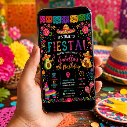 Editable Fiesta Birthday Invitation Canva Template, Taco Cute Modern Fun Themed DIY Chic Kids Teen Party Invite, Printable Digital Download.