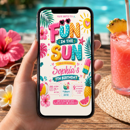 Editable Beach Birthday Invitation Canva Template, Kids Beach Cute Modern Fun Themed DIY Chic Teen Party Invite, Printable Digital Download.