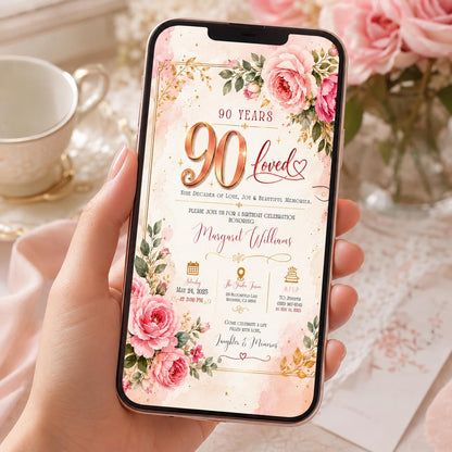 Editable Floral Birthday Invitation Canva Template, Pink Boho Girls Adult Floral Cute Fun DIY Chic Party Invite, Printable Digital Download.