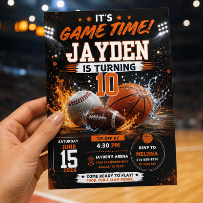 Editable Sports Birthday Invitation Canva Template, All Star Football Basketball Party Invite for Boys, Kids, Printable DIY Digital Download