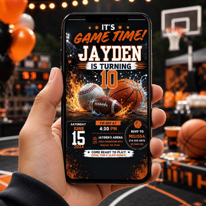 Editable Sports Birthday Invitation Canva Template, All Star Football Basketball Party Invite for Boys, Kids, Printable DIY Digital Download