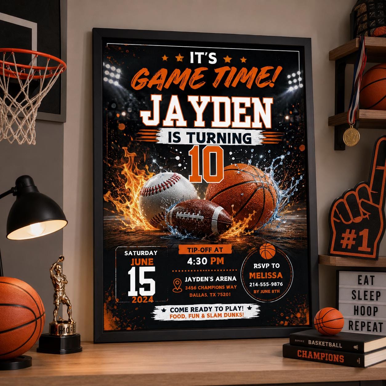 Editable Sports Birthday Invitation Canva Template, All Star Football Basketball Party Invite for Boys, Kids, Printable DIY Digital Download