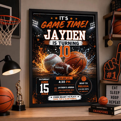 Editable Sports Birthday Invitation Canva Template, All Star Football Basketball Party Invite for Boys, Kids, Printable DIY Digital Download