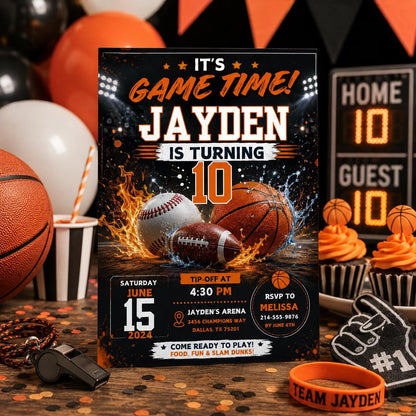 Editable Sports Birthday Invitation Canva Template, All Star Football Basketball Party Invite for Boys, Kids, Printable DIY Digital Download