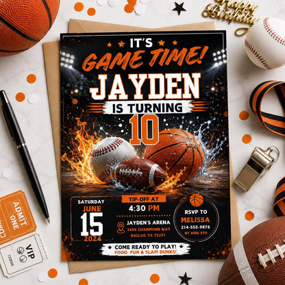 Editable Sports Birthday Invitation Canva Template, All Star Football Basketball Party Invite for Boys, Kids, Printable DIY Digital Download