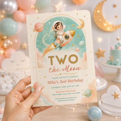 Editable Space Galaxy Birthday Invitation Canva Template, Pink Girls Kids Space Cute Fun DIY Sweet Party Invite, Printable Digital Download.