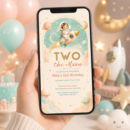 Editable Space Galaxy Birthday Invitation Canva Template, Pink Girls Kids Space Cute Fun DIY Sweet Party Invite, Printable Digital Download.