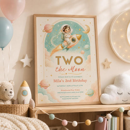 Editable Space Galaxy Birthday Invitation Canva Template, Pink Girls Kids Space Cute Fun DIY Sweet Party Invite, Printable Digital Download.