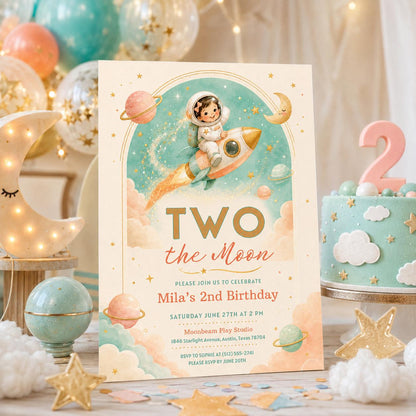Editable Space Galaxy Birthday Invitation Canva Template, Pink Girls Kids Space Cute Fun DIY Sweet Party Invite, Printable Digital Download.
