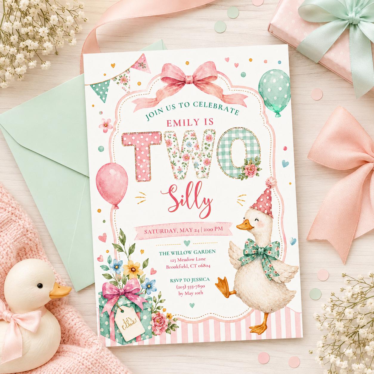 Editable Floral Birthday Invitation Canva Template, Pink Girls Kids Floral Cute Fun DIY Sweet Chic Party Invite, Printable Digital Download.