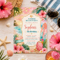 Editable Beach Birthday Invitation Canva Template, Pink Girls Beach Cute Modern Fun DIY Sweet Chic Party Invite, Printable Digital Download.
