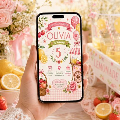 Editable Floral Birthday Invitation Canva Template, Pink Gold Luxury Girls Cute Fun DIY Sweet Chic Party Invite, Printable Digital Download.