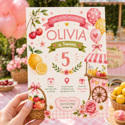 Editable Floral Birthday Invitation Canva Template, Pink Gold Luxury Girls Cute Fun DIY Sweet Chic Party Invite, Printable Digital Download.
